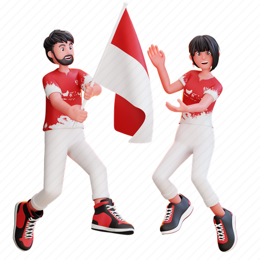 Character, independence, indonesia, merdeka, 17 agustus, merah putih, celebration 3D illustration - Download on Iconfinder
