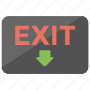 departure, emergency exit, exit, exit sign, leave
