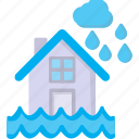 flooded, house, waves, water, tick