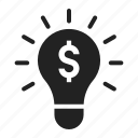 bulb, business, dollar, idea, light bulb, money, think
