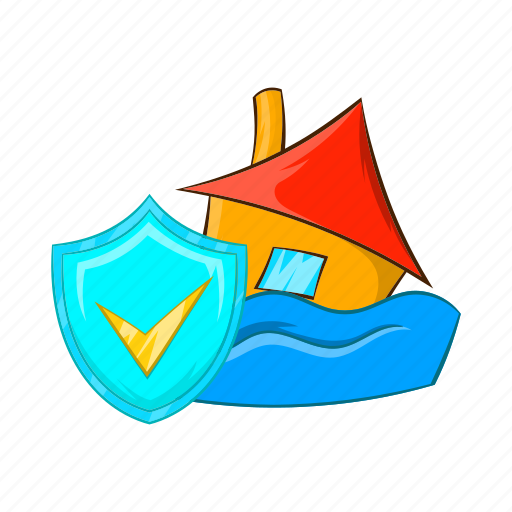 Cartoon, disaster, flood, house, insurance, shield, water icon - Download on Iconfinder