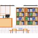 library, books, studying, reading, bookshelf, school interior, classroom, education, teaching
