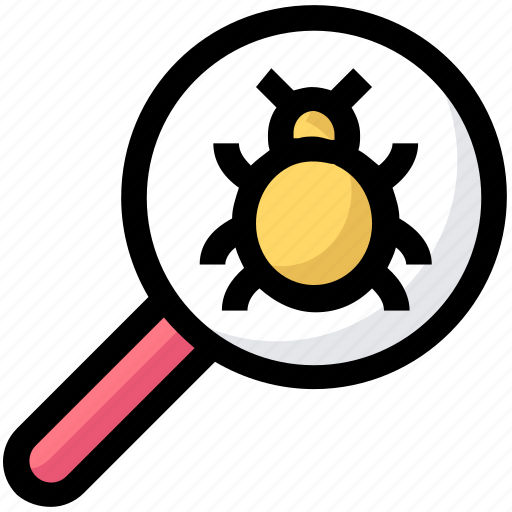 Bug, magnify glass, scan, search, virus icon - Download on Iconfinder