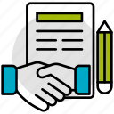 contract, deal, agreement, paper, handshake
