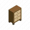 bedside, table, isometric, chair, interior
