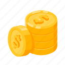 coins, gold, isometric, money, pile, pile of coins