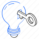 idea access, unlock idea, light bulb, key, creative access