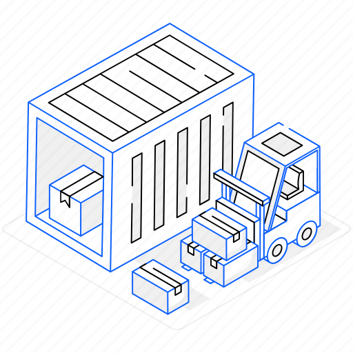 Container loading, container storage, intermodal container, transporting material, forklift truck icon - Download on Iconfinder