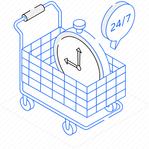 247 service, shopping time, shopping trolley, purchase, buy icon - Download on Iconfinder