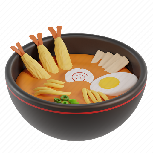 Tempura, ramen, japanese, food, japanese cuisine, asian, bowl 3D illustration - Download on Iconfinder