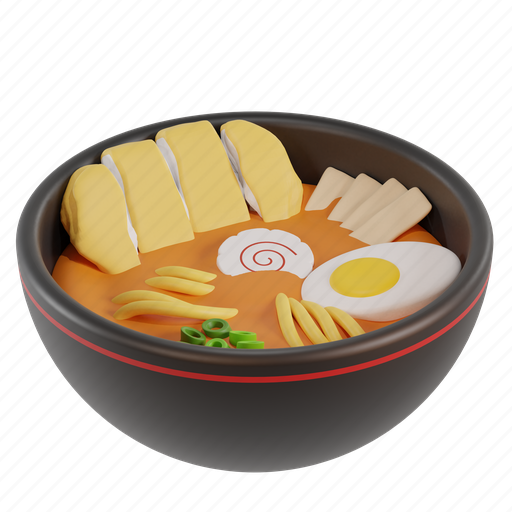 Ramen, chicken, soup, noodle, egg, naruto, bowl 3D illustration - Download on Iconfinder