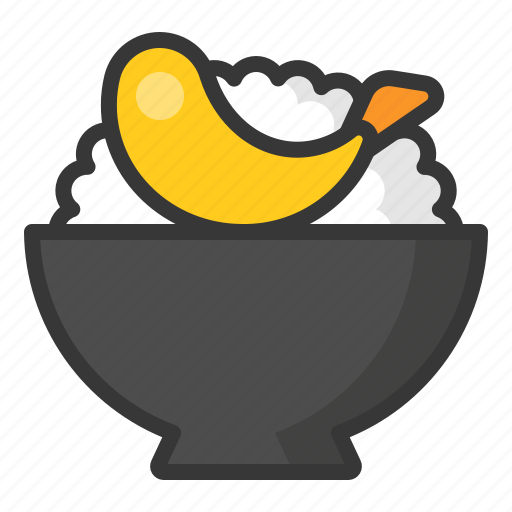 Food, japan, line, bowl, rice, tempura icon - Download on Iconfinder