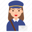 avatar, female, job, mail carrier, occupation, post woman, profession