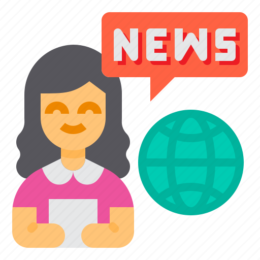 Journalist, reporter, news, global, woman icon - Download on Iconfinder