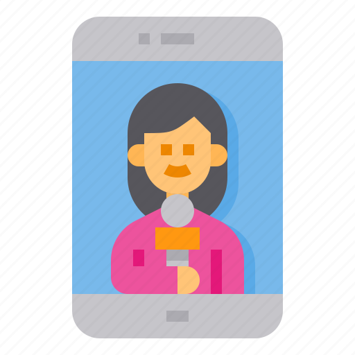 News, reporter, journalist, live, mobile, phone, woman icon - Download on Iconfinder