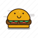 burger, cartoon, emoji, emoticon, expression, fast food, hamburger