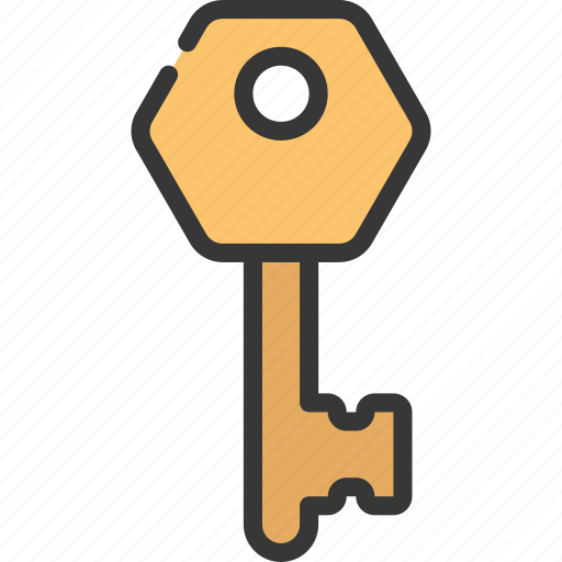 Hexagon, key, locksmith, security, brass icon - Download on Iconfinder