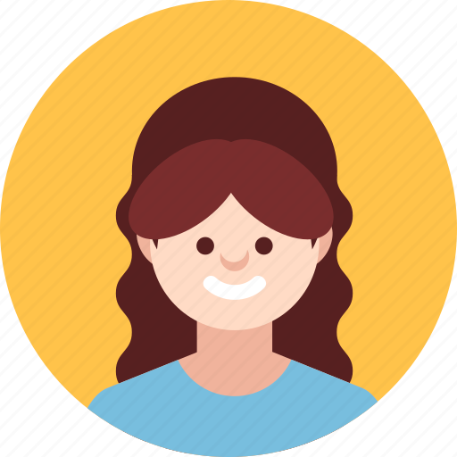 Bangs, brunette, curly hair, cute, girl, kids, smiling icon - Download on Iconfinder