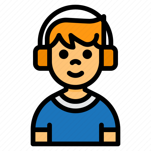 Boy, child, youth, long, hair, headphone, music icon - Download on Iconfinder