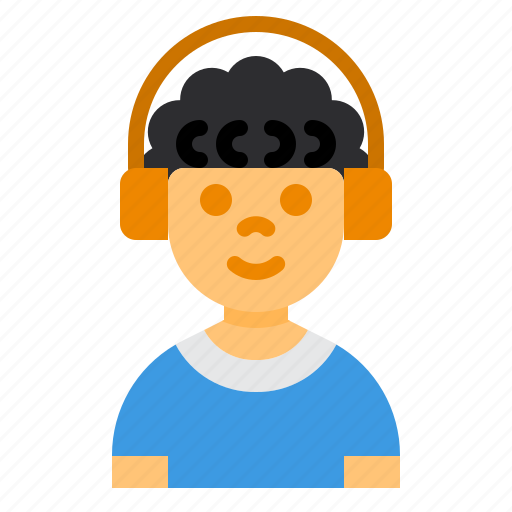 Boy, curly, child, youth, avatar, headphone, music icon - Download on Iconfinder