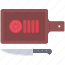 board, chef, cook, cooking, knife, tomato