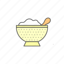 bowl, colander, filter, rice, spoon