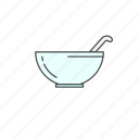 bowl, glass, kitchen, soup, spoon