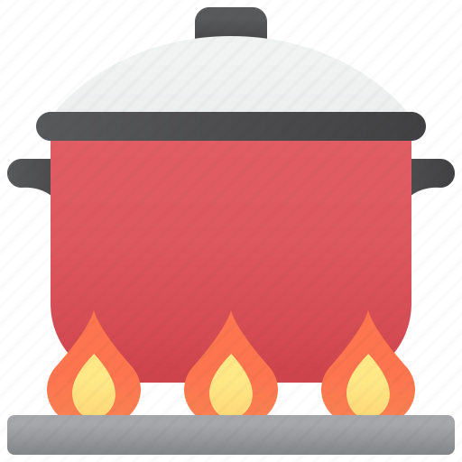 Boiling, fire, red, stockpot, stove icon - Download on Iconfinder