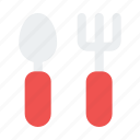 cutlery, spoon, fork, kitchen, food, and, restaurant