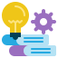 bulb, gear, wheel, book, stack, education, knowledge 