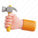 hammer, 3d icon, 3d illustration, 3d render, tool, nails, carpentry, construction 