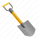 shovel, 3d icon, 3d illustration, 3d render, digging, tool, construction, excavation 
