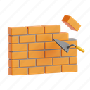 wall, 3d icon, 3d illustration, 3d render, brick, construction, surface, building 