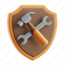 shield, hammer, wrench, protection, construction 