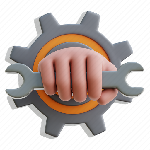 Labor, hand, wrench, gear, repair 3D illustration - Download on Iconfinder