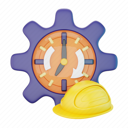 Working, time, clock, work, helmet, working time, worker 3D illustration - Download on Iconfinder