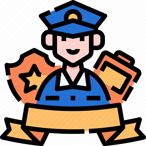 Police, worker, labour, people, ribbon, banner, career icon - Download on Iconfinder