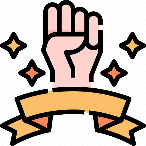 Rise, hand, labour, gesture, ribbon, banner icon - Download on Iconfinder