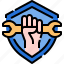 shield, wrench, labour, worker, hand, gesture 