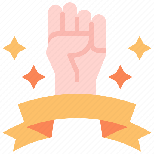 Rise, hand, labour, gesture, ribbon, banner icon - Download on Iconfinder