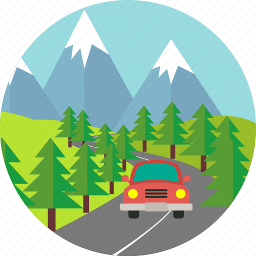 Mountain, road, firs, nature, street, trees, vehicle icon - Download on Iconfinder