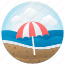 ocean, beach sand, beach, sea, landform, umbrella