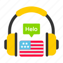 audio translation, audio interpreter, audio linguistics, interpreter headphones, american flag