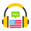 audio translation, audio interpreter, audio linguistics, interpreter headphones, american flag 