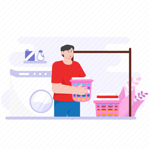 Man, drying, clothes, laundry, washing, wash, machine illustration - Download on Iconfinder