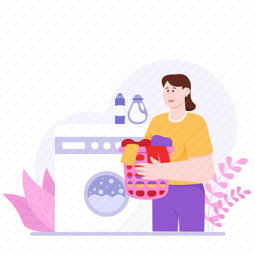 Washing, clothes, machine, fashion, person, laundry, cleaning illustration - Download on Iconfinder