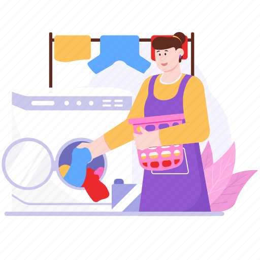Woman, clothes, laundry, washing, wash, machine, clothing illustration - Download on Iconfinder