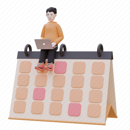 Male, working, calendar, appointment 3D illustration - Download on Iconfinder