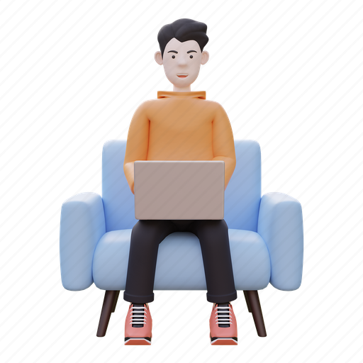 Man, working, business, work from home 3D illustration - Download on Iconfinder