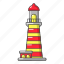 beacon, cartoon, house, lighthouse, logo, object, striped 